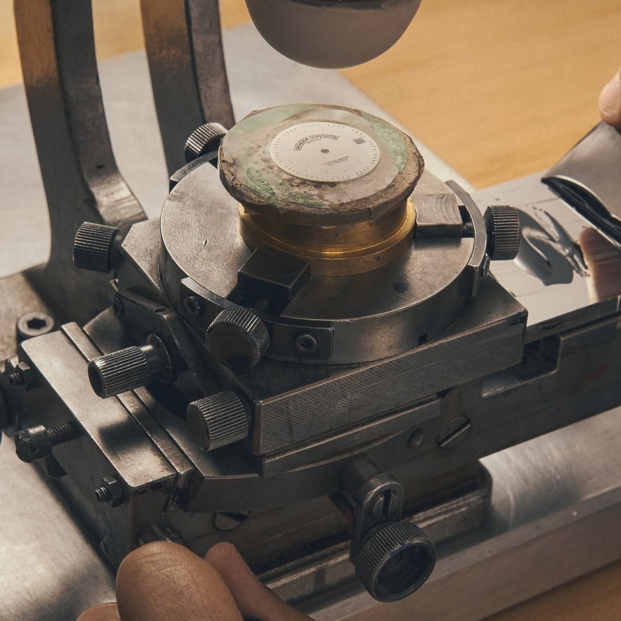 Close-up view of the watch case processing machines